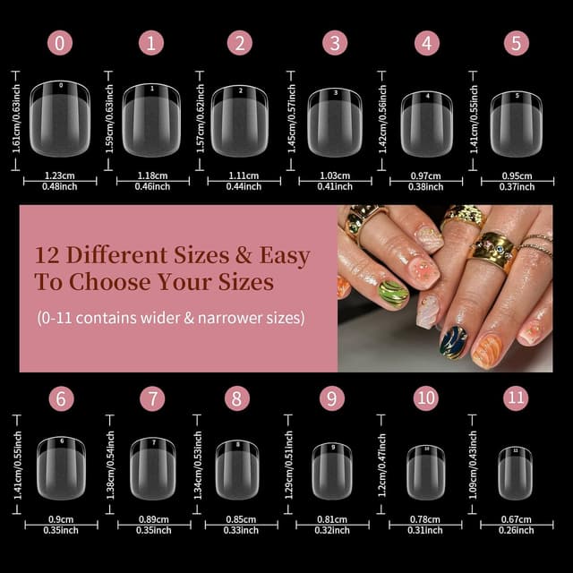 Detalle de Quadrat Kunstnägel Kurz Venares – 500 Soft Gel Tips in 12 Größen (Ultra kurze Full Cover, square) für Gelnägel