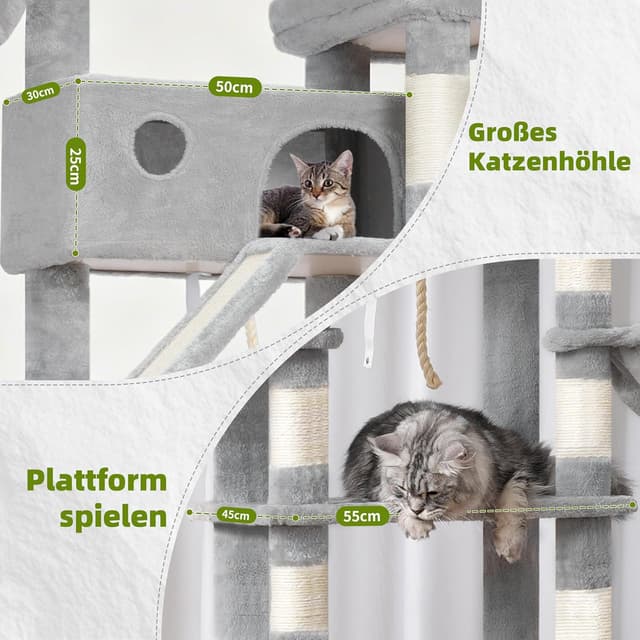 Thumbnail 3 de Gitelsnour Großer Katzenkratzbaum 200 cm Hellgrau