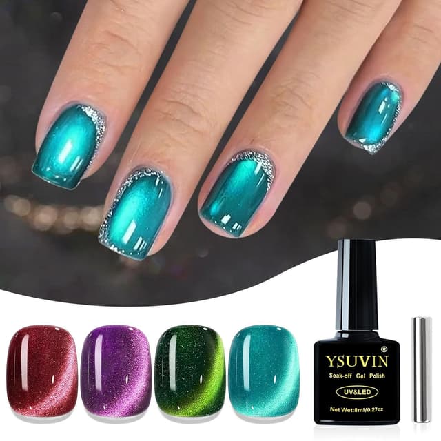 Detalle 2 de YSUVIN UV-Cat-Eye Nagellack (9D) mit Magnetstift – 4 Farben Rot/Lila/Grün/Blau, 8 ml