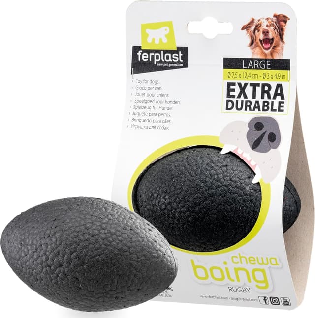 Detalle de Ferplast CHEWA BOING RUGBY pallina per cani grandi, rimbalza e galleggia (nero)