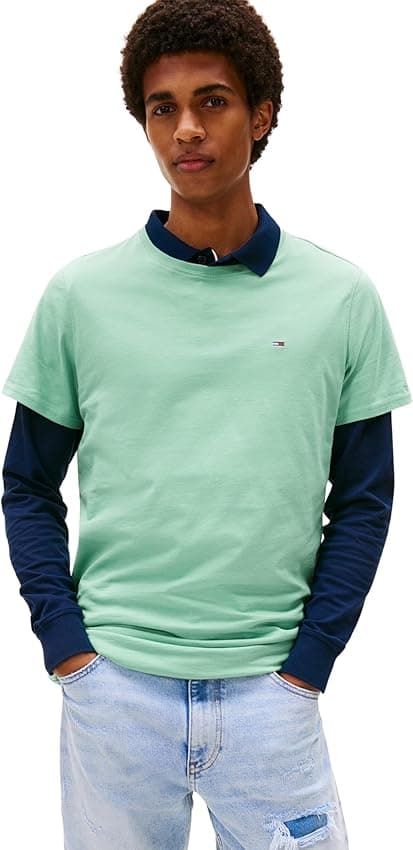 Detalle de Tommy Jeans Camiseta Slim Fit XS verde Cloudy Jade