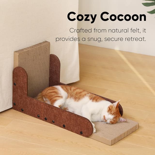 Detalle de FUKUMARU Cat Scratcher (68 cm L-shaped) wall scratch pad in caramel