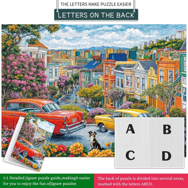 Detalle 2 de MOJIGE Puzzle 1000 Teile „Stadtlandschaft“ für Erwachsene, 70×50 cm, 1000-teiliges Motiv mit Poster