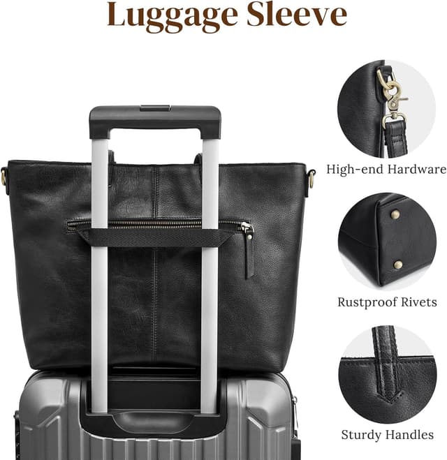 Detalle 2 de S-ZONE Women’s leather tote crossbody bag set with laptop sleeve (large tote + wrist wallet)