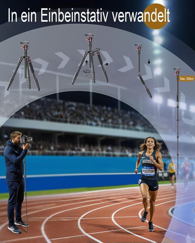 Detalle de CAMBOFOTO 200 cm Kamerastativ mit 360°-Kugelkopf (Aluminium) – inkl. Tragetasche