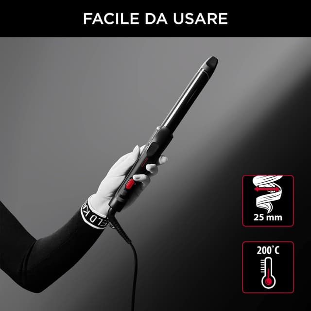 Detalle de Rowenta x Karl Lagerfeld CF321L ferro arricciacapelli 25 mm con rivestimento Cheratina & Onde Ricci Naturali, 200°C
