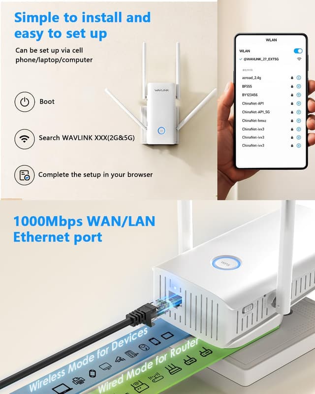 Detalle 1 de WAVLINK WiFi extender booster AX3000