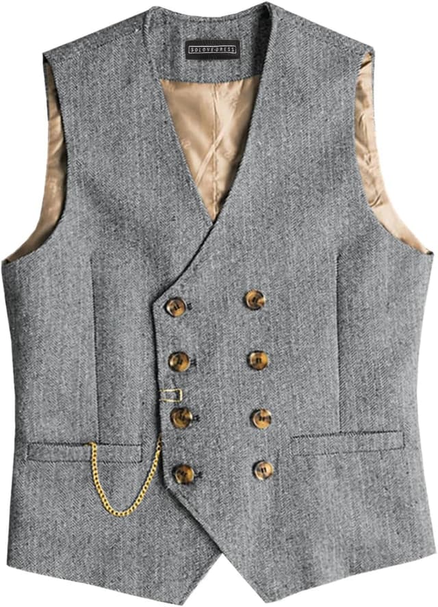 Detalle de Solovedress Herren Vintage Wolle Anzugweste im Regular Fit mit V-Ausschnitt