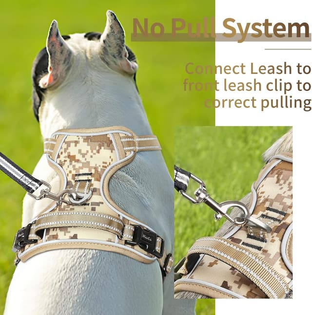 Detalle 2 de HEELE Dog Harness No Pull Adjustable Padded Reflective Harness with Handle (Camouflage, Camo Tan) – Size M