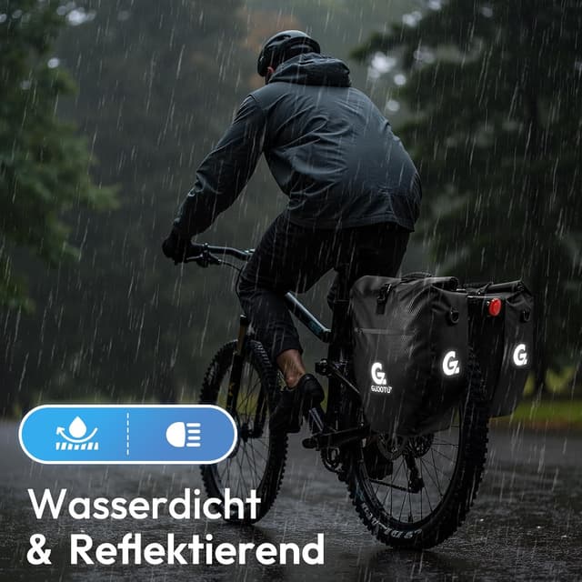 Detalle de GUOOTU 2er-Set Fahrradtaschen für Gepäckträger (56 l) mit Tragegriff, Schultergurt und Reflektoren