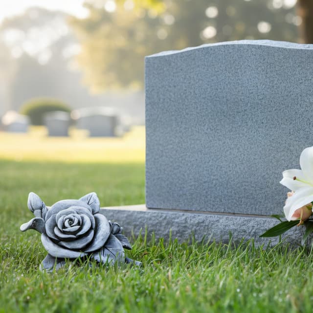 Detalle de com-four 2x Grabdekoration Rose Grabstein der Hoffnung und Reinheit (2 Stück, Rosenblüte, grau)