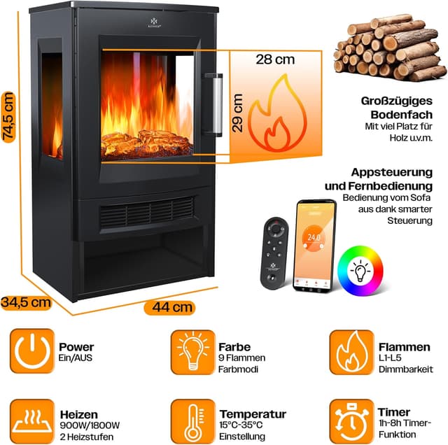 Thumbnail 5 de KESSER Elektrokamin 1800W Panorama-Sichtfenster