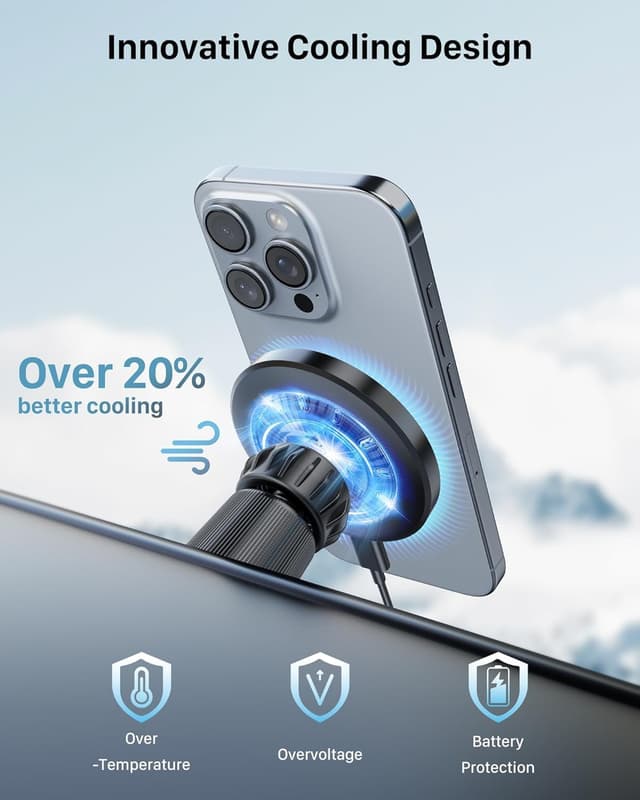 Detalle de YOSH MagSafe Car Charger Mount for iPhone on Air Vent with 36W Adapter and Wireless Magnetic Fast Charging