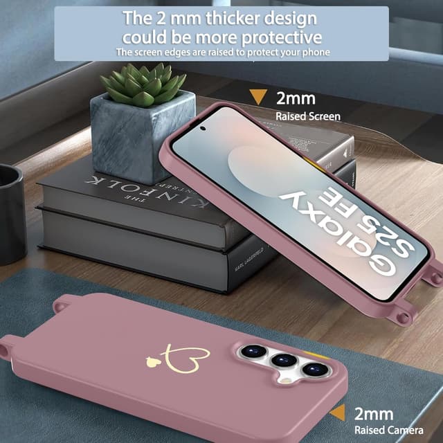 Detalle 1 de AoozeFon Hülle mit Band für Samsung Galaxy S25 FE 5G/4G (rosa) – abnehmbares Handyband mit Liquid-Silikon TPU Bumper