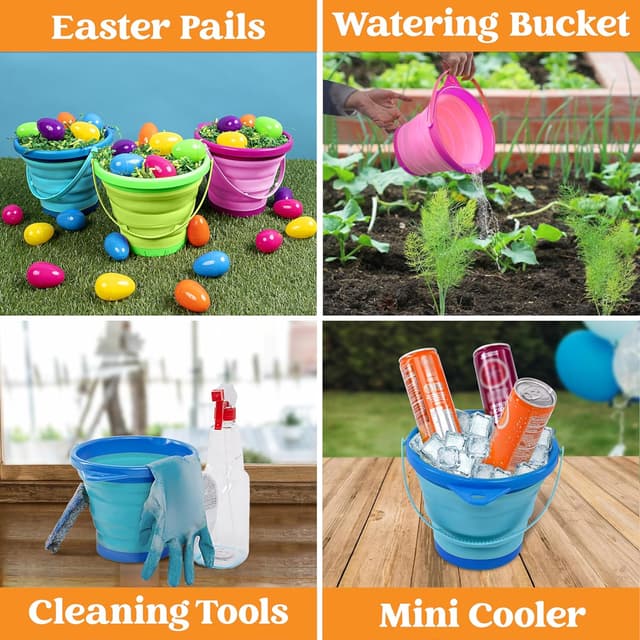 Thumbnail 6 de JOYIN 3-teiliges Set faltbarer Eimer mit Schaufeln & Netztasche (blau/rosa/grün) – Strandspielzeug & Campinghelfer