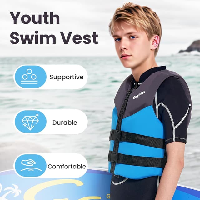 Detalle 2 de Gogokids Youth Swim Vest (50-90 lbs & 75-125 lbs) — Soft Neoprene Swim Jacket with Adjustable Straps