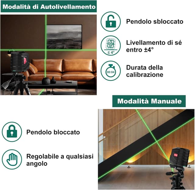 Detalle 2 de HYCHIKA Livella Laser Autolivellante verde con 2 batterie AA e borsa portatile