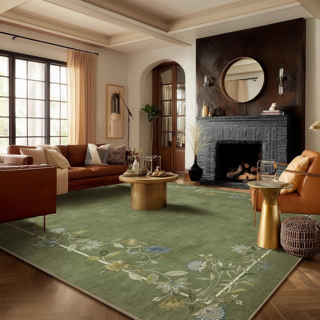 Detalle de 10x12 Area Rug for Living Room — Washable, Stain-Resistant, Non-Slip Low Pile Faux Wool