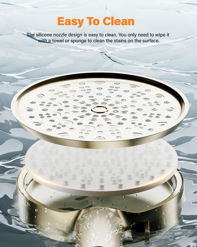 Detalle de Cobbe Hard Water Filter Shower Head and Hose (Gold) with 20-Stage Filter and 6 Spray Modes