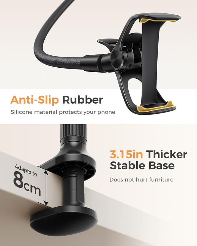 Detalle de SAIJI support de téléphone de chevet avec col de cygne 95 cm et rotation 360° (cuir PU, noir)