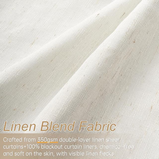 Detalle 2 de Topfinel 96-Inch Pinch Pleat 100% Blackout Curtains (2 Panels) — Natural Linen Thermal Insulated Set, Neutral Beige Ivory