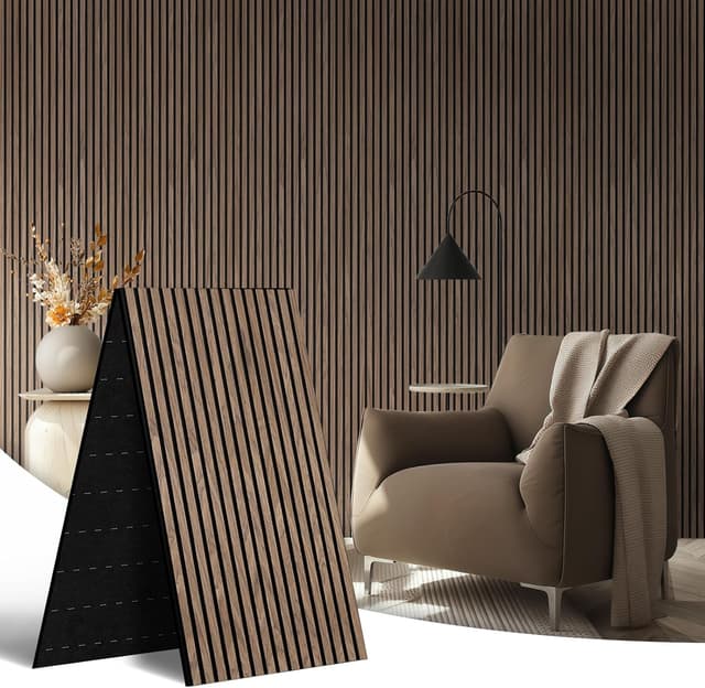 Detalle de JUWEI DIRECT AKK-Star Folding Acoustic Panels (Walnut 4#) – 2400x600mm wooden wall panels set