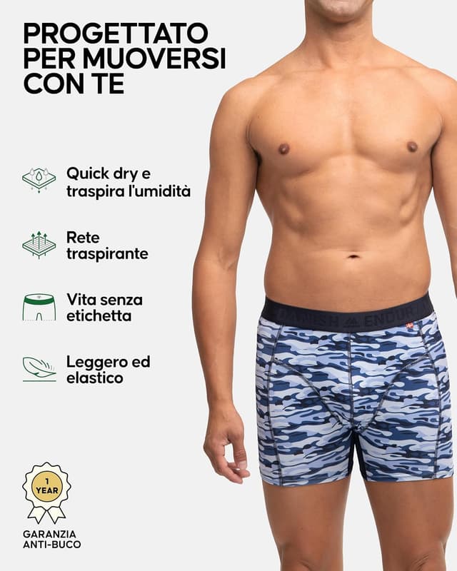 Detalle 2 de Danish Endurance Boxer sportivi traspiranti quick-dry da uomo (confezione da 3)