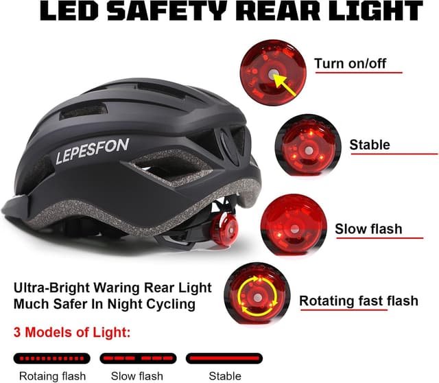 Detalle de Bike Helmet Men/Women MTB & Road Adjustable with Visor and LED (56–61cm)