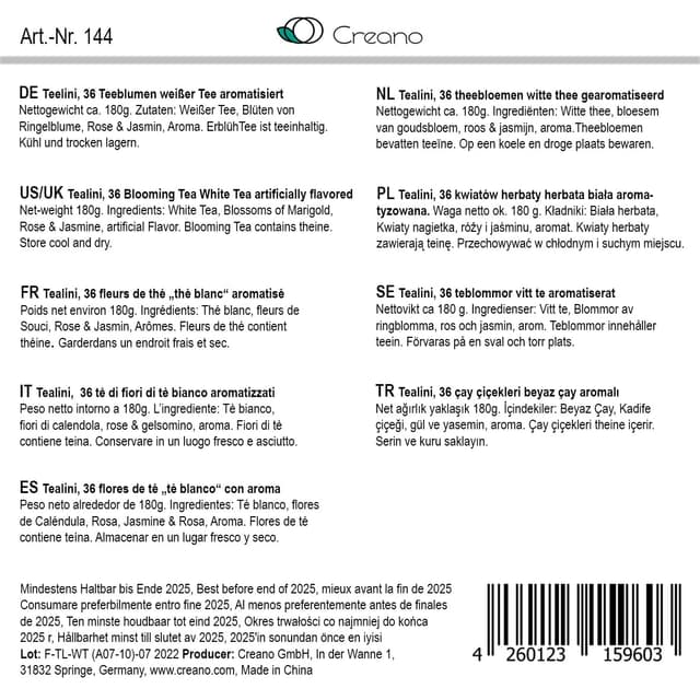 Detalle 2 de Creano Teeblumen 36 Teekugeln im Tassenform