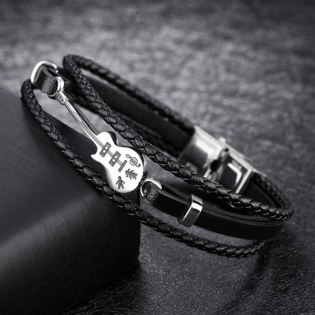 Detalle 2 de ATEIELLI Bracciale chitarra uomo in pelle intrecciato multistrato con acciaio inox