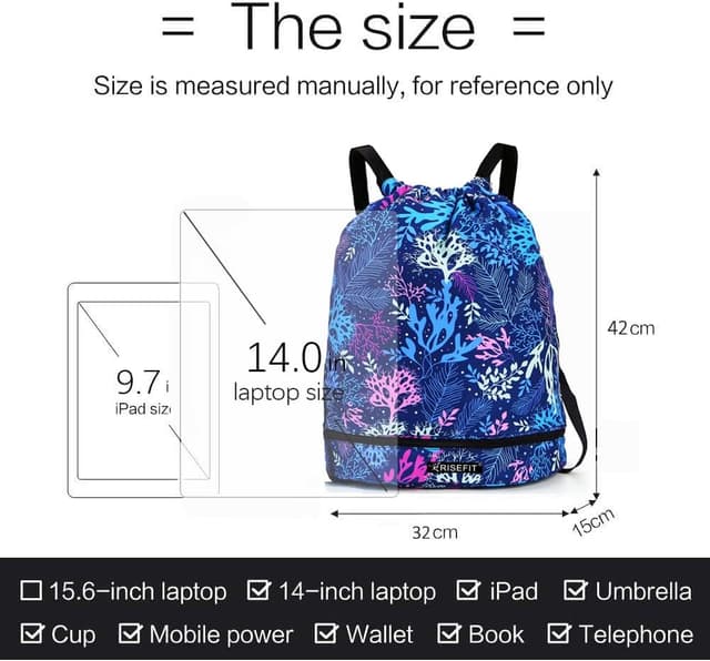 Detalle de Risefit Waterproof Swimming Bags Drawstring Gym Bags for Adults & Kids