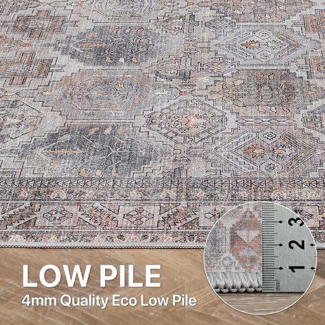 Detalle de BEIMO Tapis de salon vintage lavable en machine antidérapant gris foncé 160x230 cm