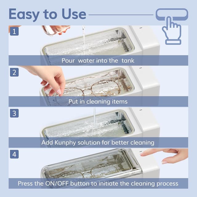 Detalle 2 de kunphy Ultraschallreinigungsgerät (600 ml, 42 kHz) für Brillen, Schmuck & Uhren