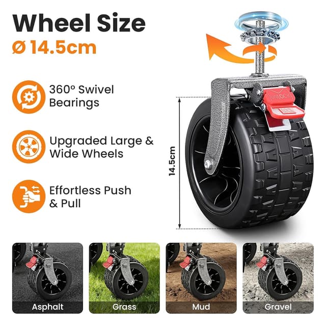 Thumbnail 3 de YEAUPE PRO faltbarer Bollerwagen mit Feststellbremse, All-Terrain 6-Zoll-Räder und klappbarer Heckklappe (150–240 L) – Schwarz