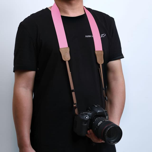 Thumbnail 6 de Padwa Lifestyle Pink Camera Strap (Double Layer Crazy Horse Cowhide) – 1.5in Cotton Woven Adjustable Strap