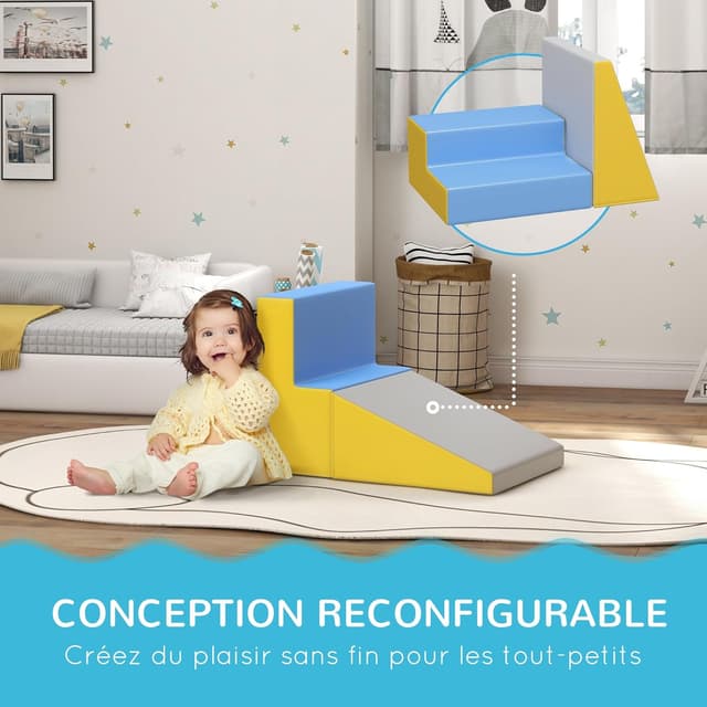 Detalle de HOMCOM Parcours motricité bébé modulable en mousse : 2 briques géantes pour 12 à 36 mois