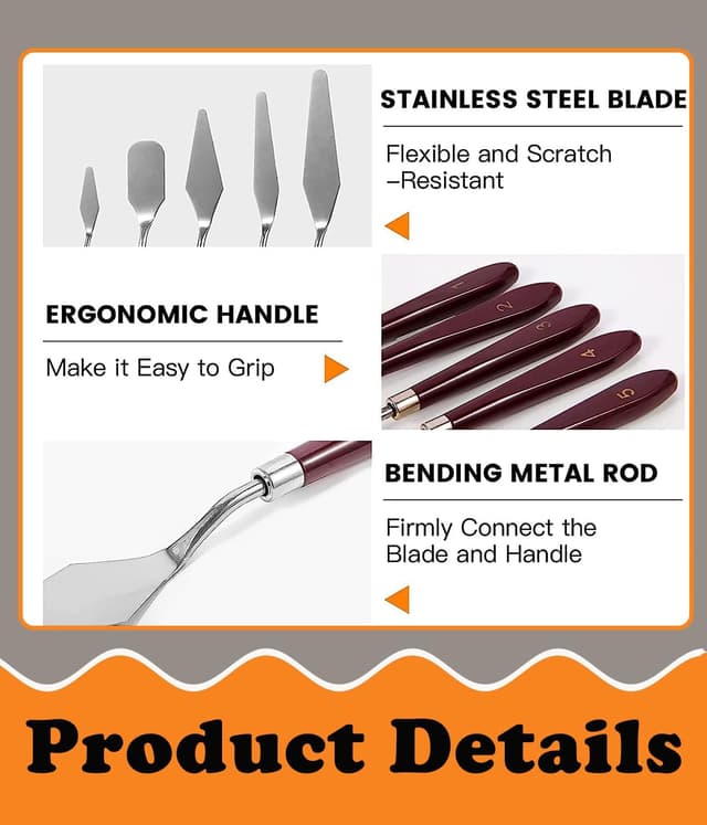 Detalle de ROMINVIC Strukturpaste & Spachtel-Set (11-teilig) für Acrylmalerei – 5 Palette Messer + 6 Abstreifermesser