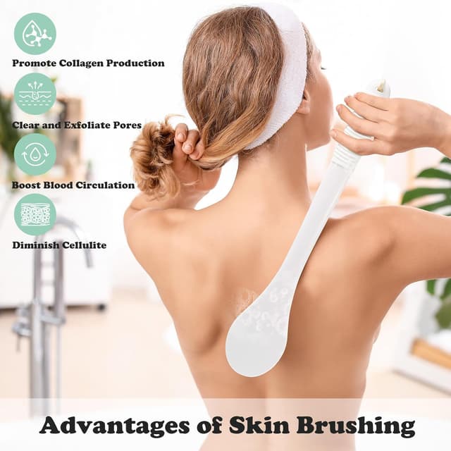 Detalle de ROLIZOE 17-Inch Back Scrubber for Shower (White) – Anti-slip exfoliating body brush with a long handle