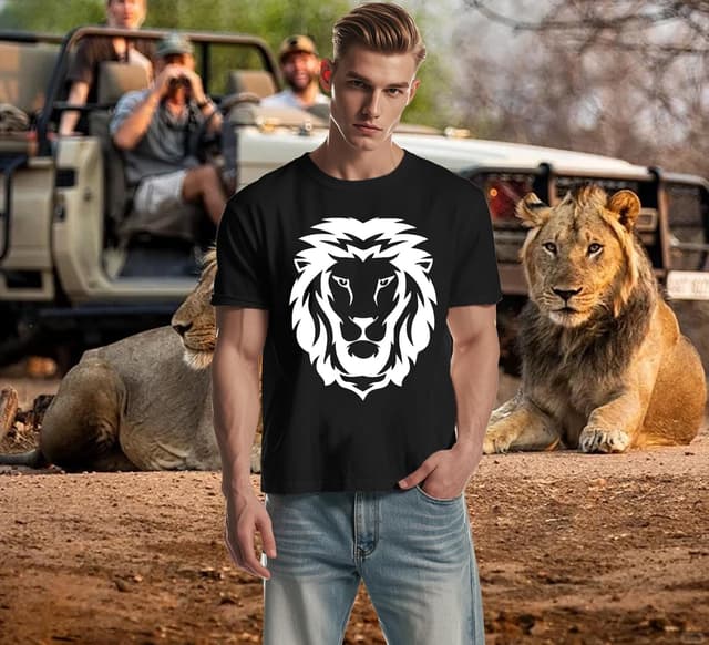 Detalle de Qskall Men’s Lion Face T-Shirt with Africa Lions Print