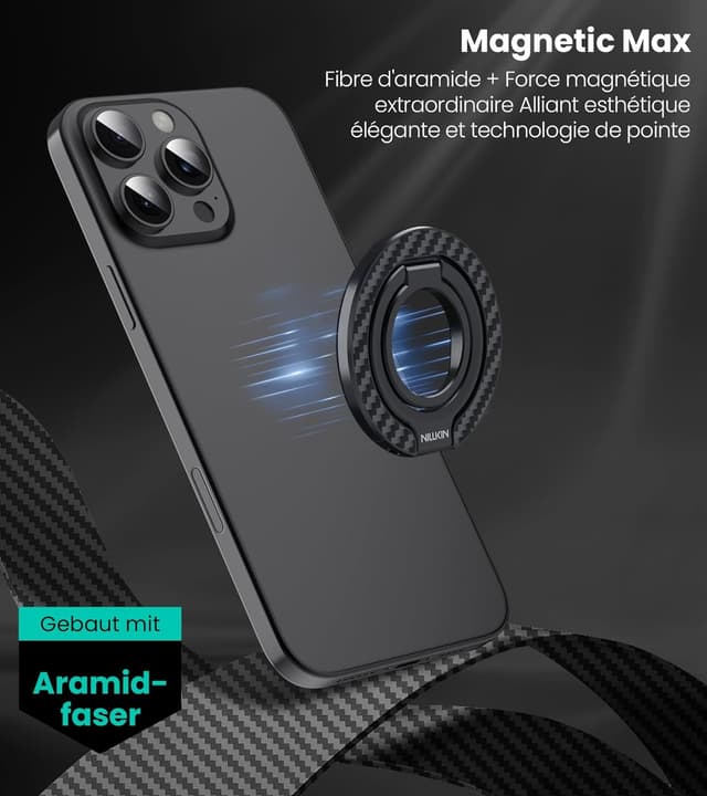 Detalle de Nillkin MagSafe Halterung Ring mit 360°-Drehung und Kickstand – magnetischer Stand & Fingerhalter aus Aramidfaser