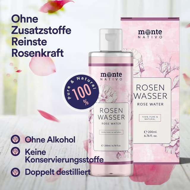 Detalle 2 de Monte Nativo Rosenwasser Gesichtswasser 2x200 ml (400 ml) – natürliche Gesichtspflege gegen Unreinheiten
