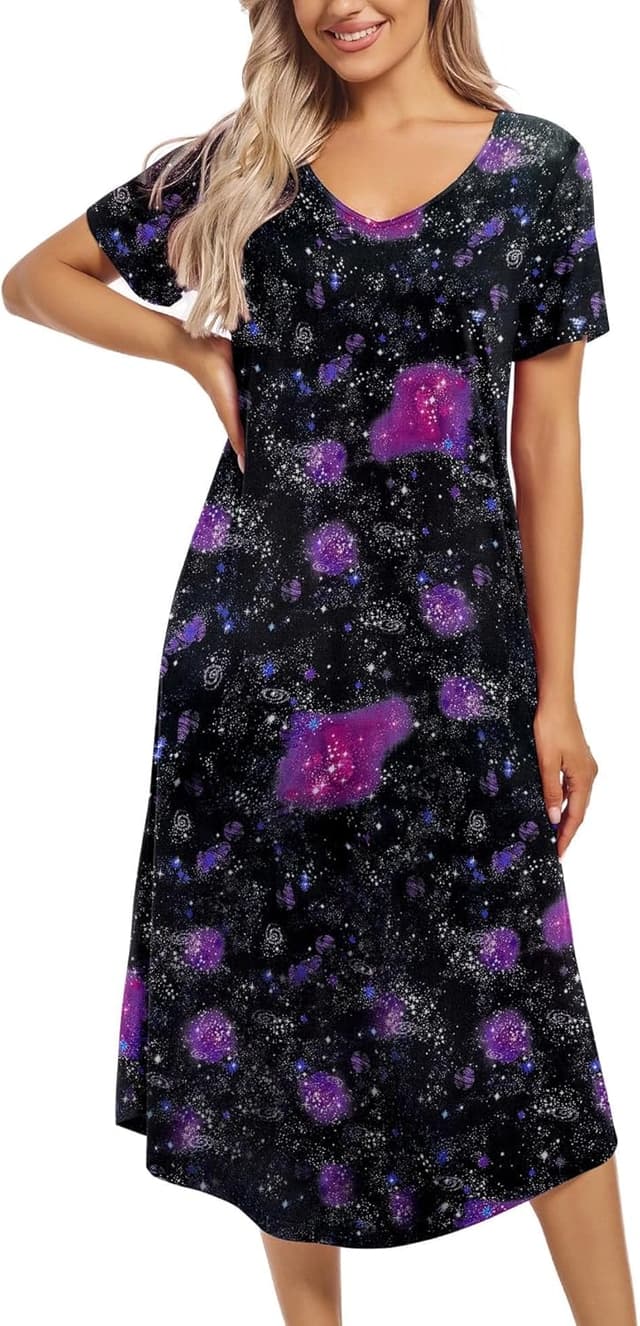 Detalle de ENJOYNIGHT Nachthemd Damen Kurzarm V-Ausschnitt