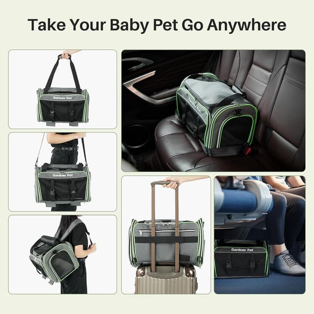 Detalle de Gardner Pet Cat Carrier with Wheels (Medium) – Airline Approved Soft-Sided Travel Carrier for Cats & Small Dogs