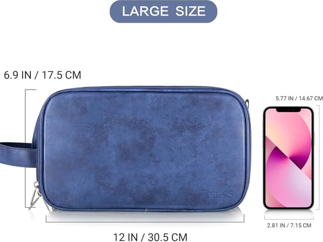 Detalle de Elviros water-resistant PU leather toiletry bag – large travel dopp kit with double zip