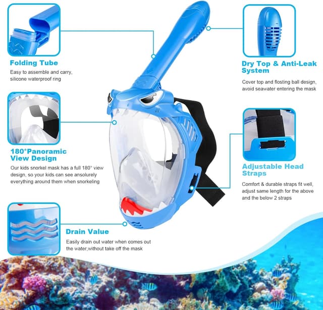 Detalle de Kids Full Face Snorkel Mask with 180° Panoramic View and Dry Top System