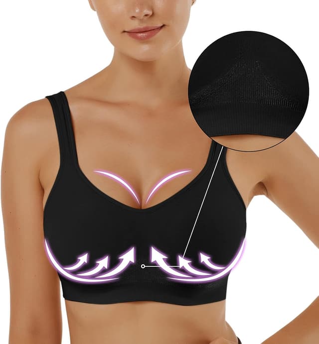 Detalle de Vertvie Damen Sport-BH im 1/2/3er Set – einfarbig, ohne Bügel, mit gepolsterten Cups