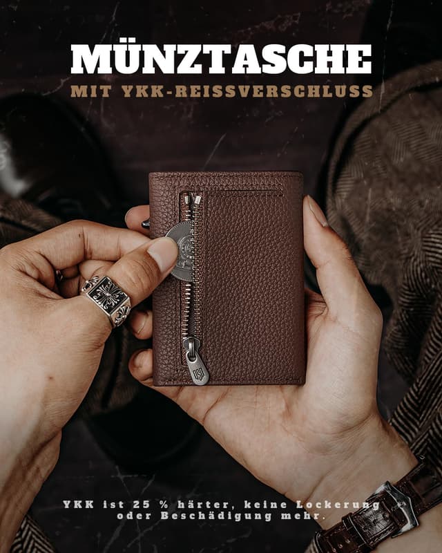 Detalle de DODENSHA MagSnap Pebble Geldbörse mit Münzfach, Slim Wallet inkl. RFID-Schutz – braun-silber