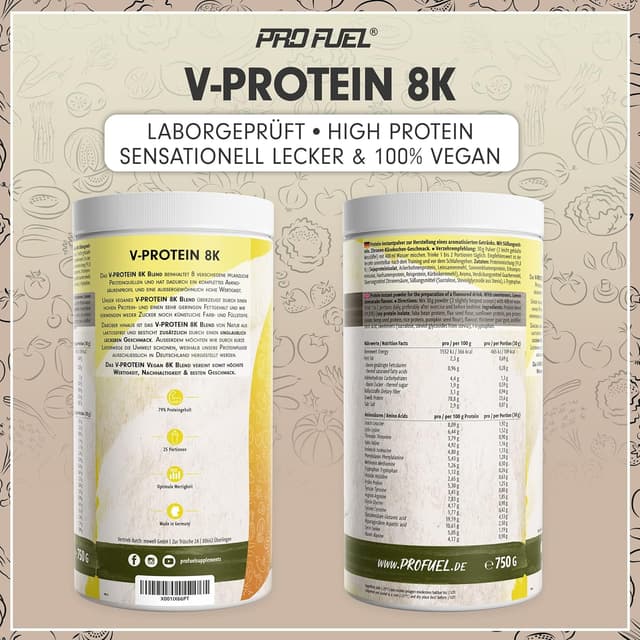 Detalle 2 de Vegan Protein „ZITRONE KÄSEKUCHEN“ – V-Protein 8K Blend mit 79% Eiweiß
