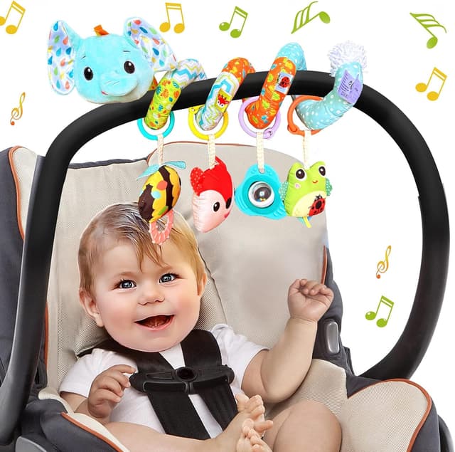 Detalle de Kulveanju Spiral Pram Toys for Babies – Elephant plush hanging activity rattle