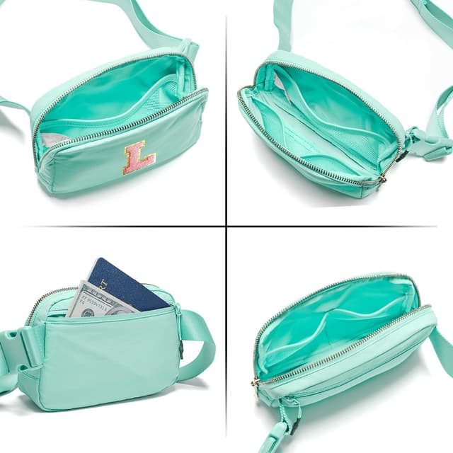 Detalle de Gitus Initial Patch Belt Bag Fanny Pack (Mint Green-L)